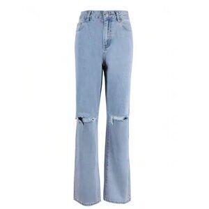 High-Waisted Straight-Leg Jeans Light Blue